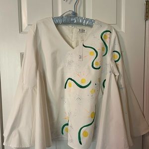 Beautiful  WHY Wear white wearable art blouse NTW  size XXL